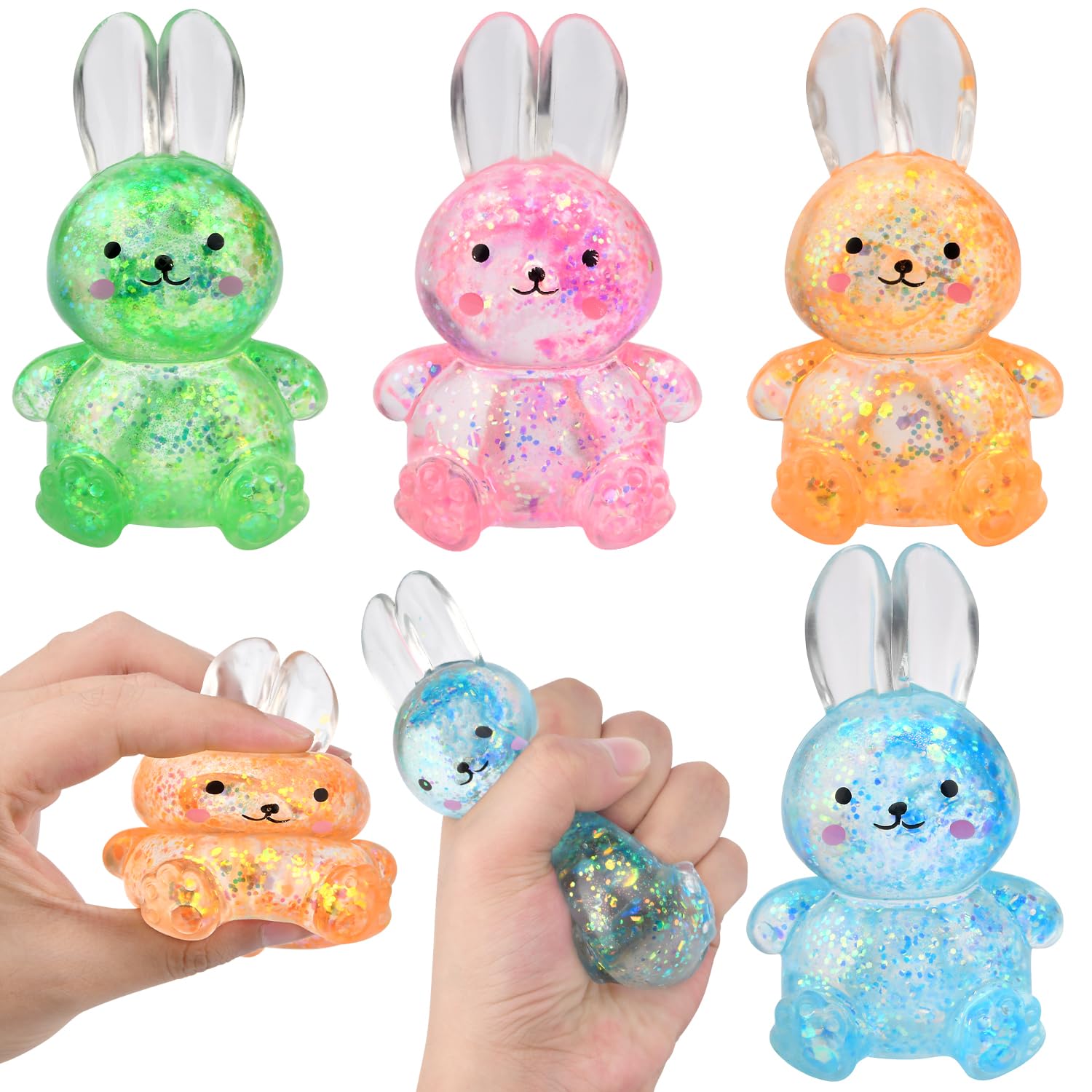 Easter Bunny Stress Balls, Easter Gifts Squishy Fidget Toys, Sensory Squeeze Bunny Toys Stress Relief for Adults, Easter Gifts for Kids, Easter Basket Stuffers