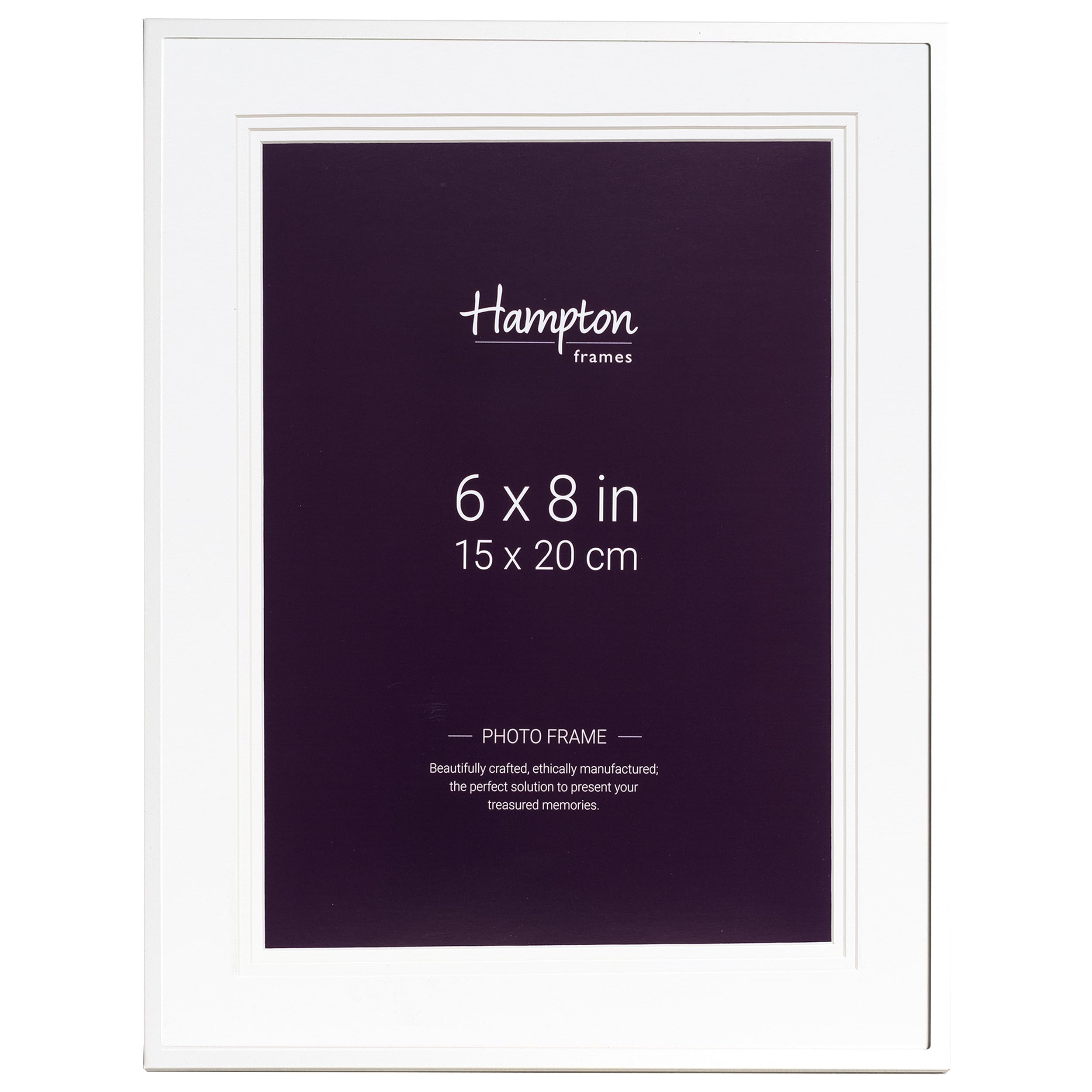 Hampton Frames | Photo Frame | 6x8 (15x20cm), White, Rectangular, Polished Aluminium, Glass Aperture | Freestanding or Wall Mount | Display for Home or Office