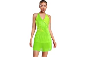 TSSOE Women's Rhinestones Tassel Latin Dance Dress Samba Tango Salsa Jazz Dance Dress Costume