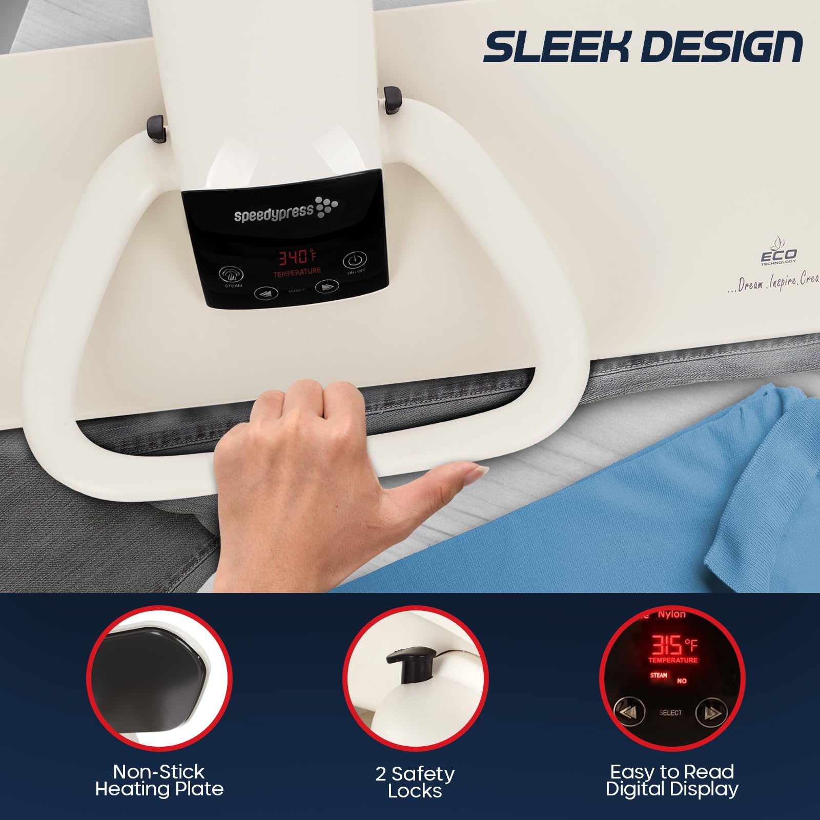 SpeedyPress 80HD Digital Steam Press - 32' XL Heavy-Duty Fabric Press Machine With Multiple Steam Settings, Fast-Heating, Water Filter