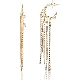 BCBGeneration Gold-Tone Fringe Earrings for Women with Pearl and Crystals, Long Chain Valentines Earrings, Statement Jewelry