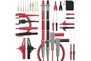 EDGELEC 28 Pcs Multimeter Test Leads Kit with Replaceable Gold-Plated Multimeter Probes, Alligator Clips, Test Hooks,Back Pro