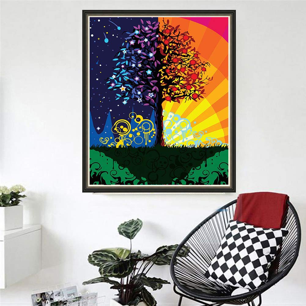 DIY Oil Painting Numbers Kit Acrylic Painting Kit for Kids and Adults Living Room Decorative Wall Painting Frameless 16x20 Inch (Rich Tree, 40 x 50 cm)