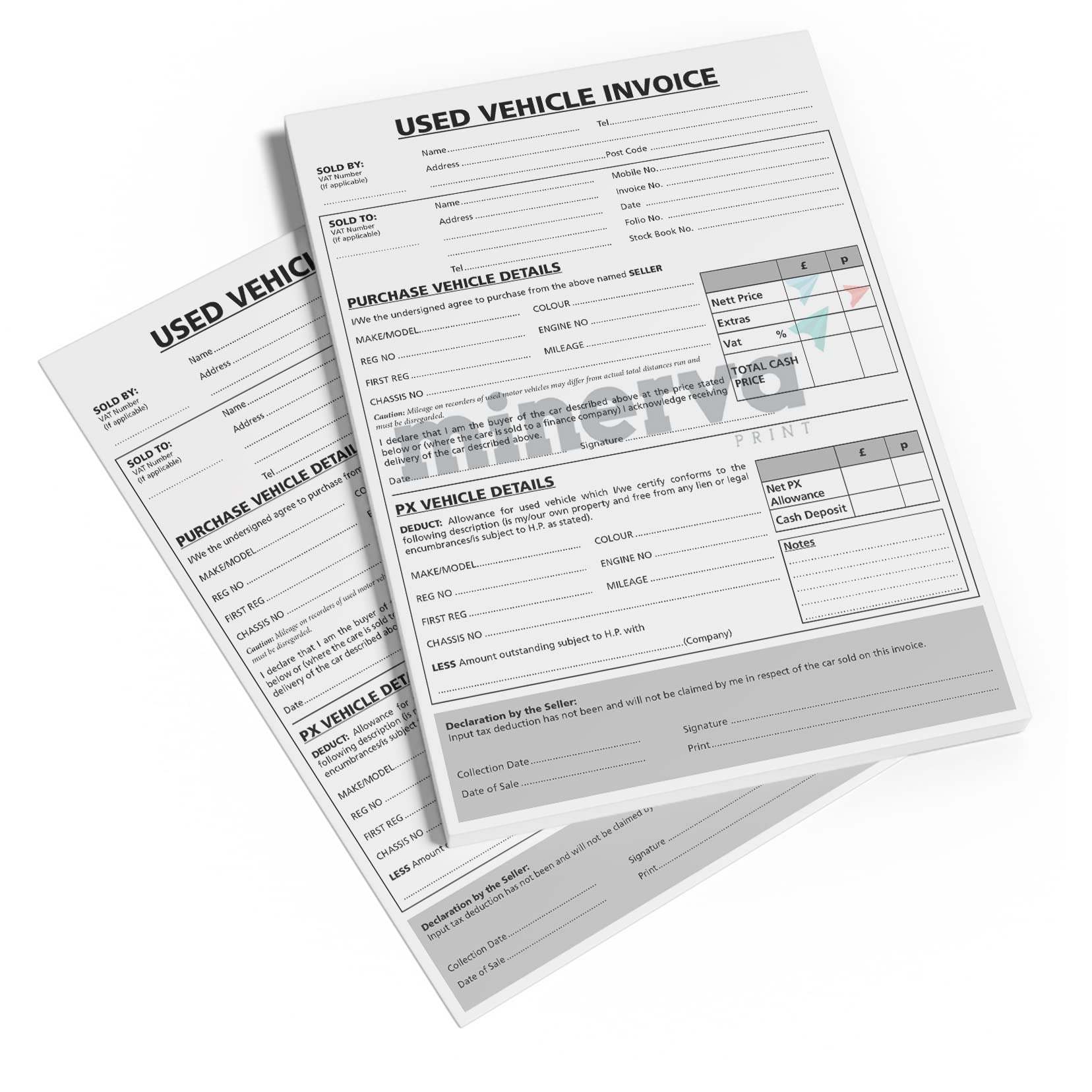 Used Car Vehicle Sales Invoice Receipt NCR Pad - Buying & Selling Motor Trade - A4 Size