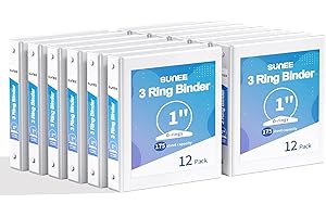 SUNEE 3 Ring Binder 1 Inch 12 Pack, Clear View Binder Bulk Three Ring PVC-Free (Fit 8.5x11 Inches) for School or Office Supplies, White