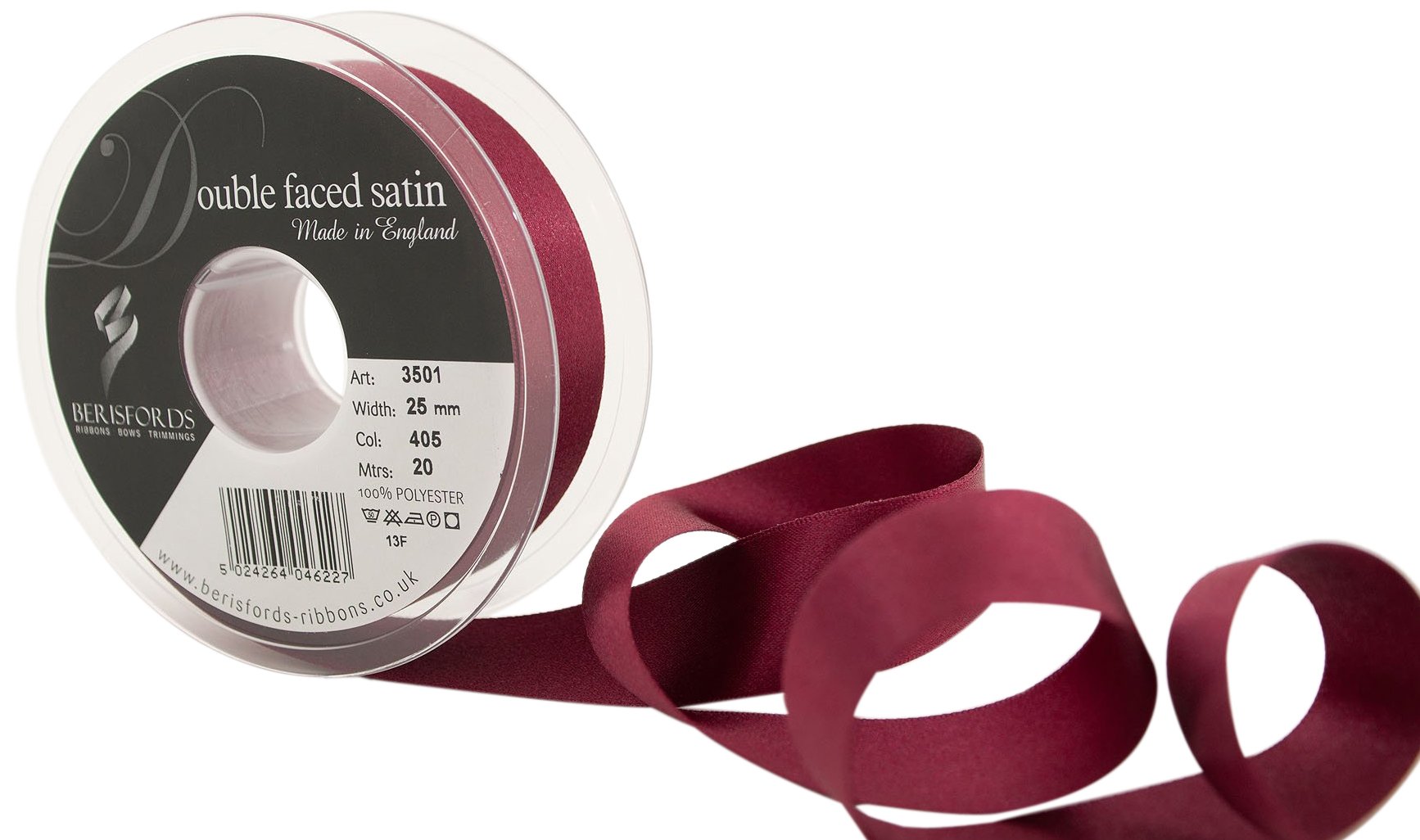 Berisfords Double Satin Ribbon, Burgundy, 20 m — image 1
