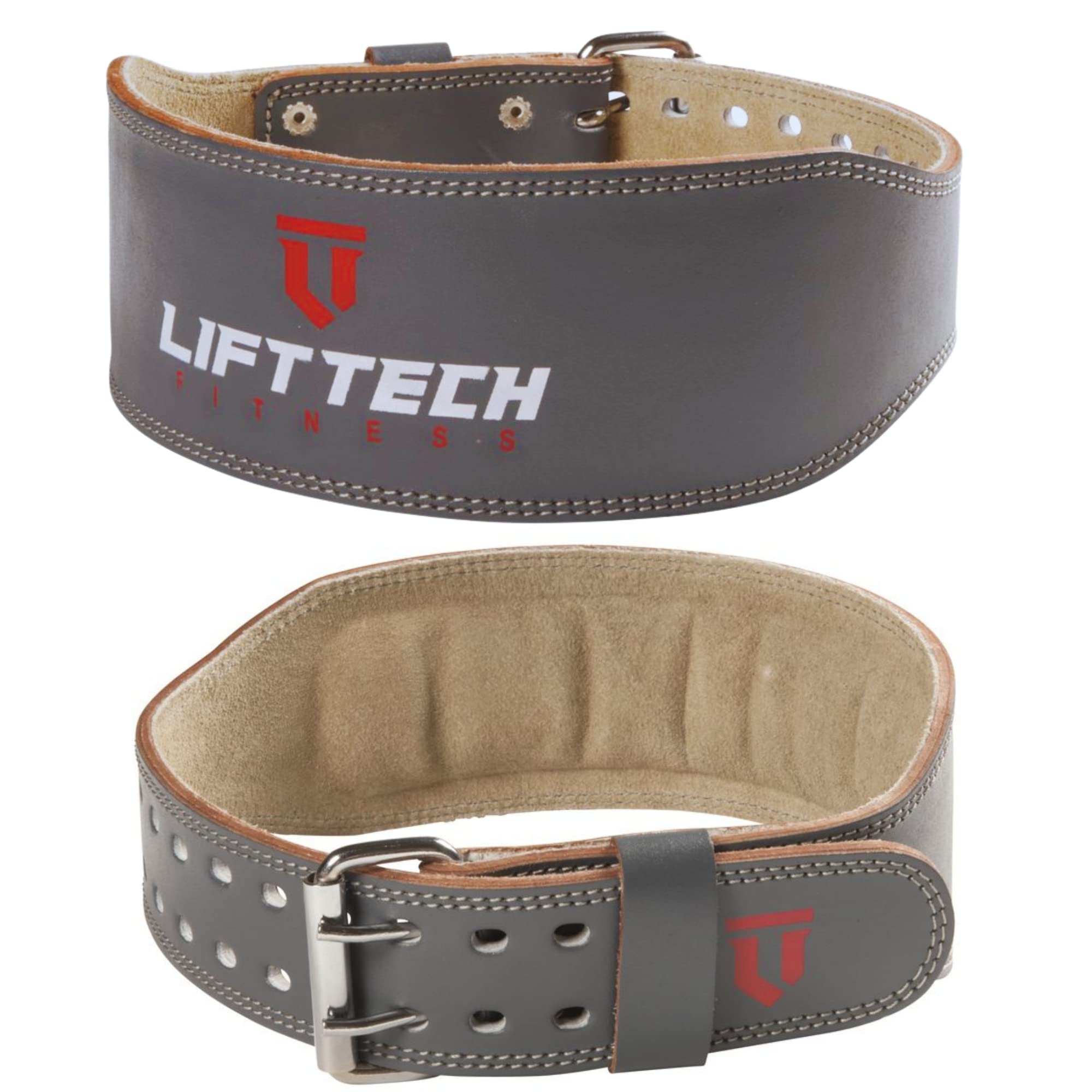 Lift Tech Fitness Unisex Adult 4-Inch Padded Leather Belt - Grey, X-Large