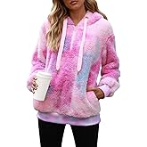 Nirovien Womens Sherpa Pullover Oversized Fuzzy Hoodie Double Fleece Sweatshirts Fluffy Plaid Outerwear Warm Coats