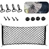Zehiony Car Rear Cargo Net, Double-Layer High Elastic Mesh Organizer, Stretchable Trunk Storage Net with Retaining Hooks, Portable Cargo Storage Accessory for Most Cars SUVs Trucks (Black)