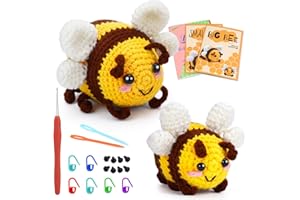 Hssugi Crochet Kit for Beginners, 2PCS Crochet Animal Kit with Step-by-Step Video Tutorials Bee, Complete Crochet Starter Kit with Hook Yarn Set for Beginners Adults DIY Craft Supplies