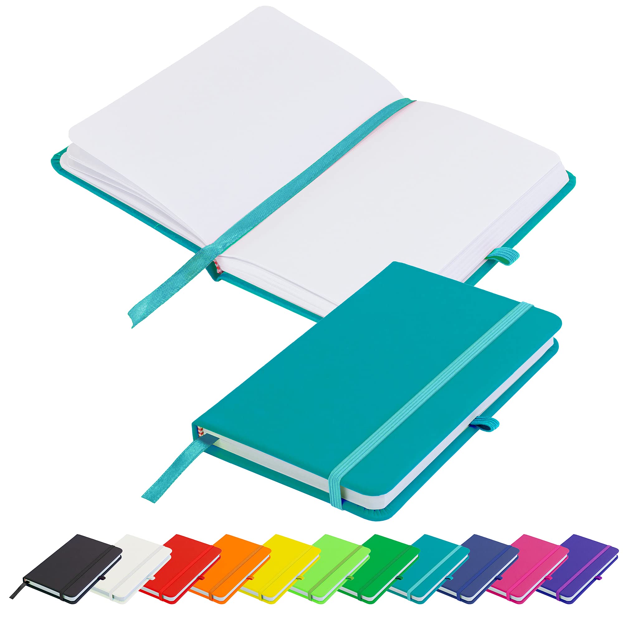 Savvy Bee Blanco Basic A6 Notebook Unlined Plain Page New Hardback Journal with pen loop, elastic closure, ribbon marker and pen loop Notepad Note Book Notes Diary Pad (Teal)