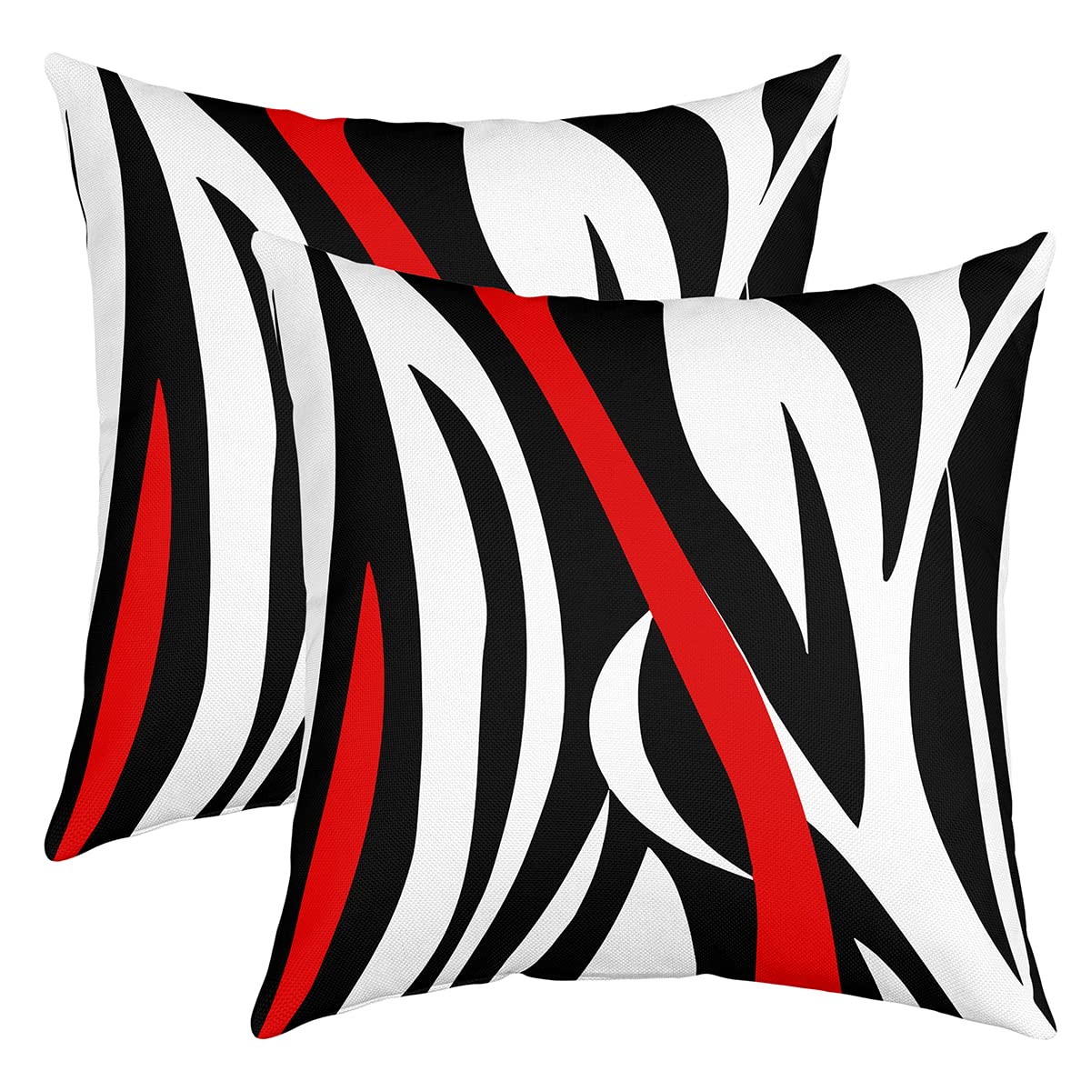 Loussiesd Set of 2 Throw Pillow Covers Strip Lines Geometric Cushion Case for Home Living Room Decor Reversible Modern Abstract Art Black White Red Decorative Throw Cushion Case 20x20 Inch — image 1