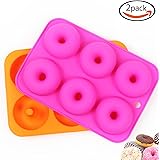LoveS (2pcs) 6-Cavity Silicone Donut Baking Pan/Non-Stick Donut Mold, Dishwasher, Oven, Microwave, Freezer Safe