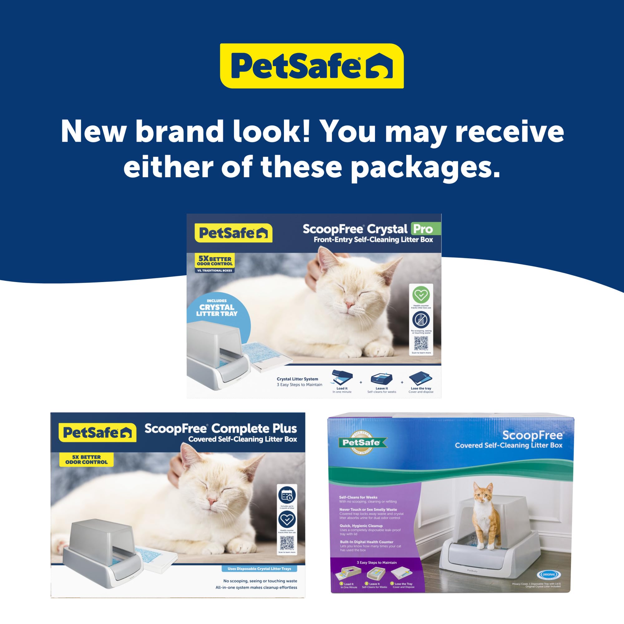 PetSafe ScoopFree Crystal Pro Self-Cleaning Automatic Cat Litter Box - Front-Entry Motion-Sensing Cat Box with Integrated Health Counter - Includes 1 Disposable Crystal Litter Tray