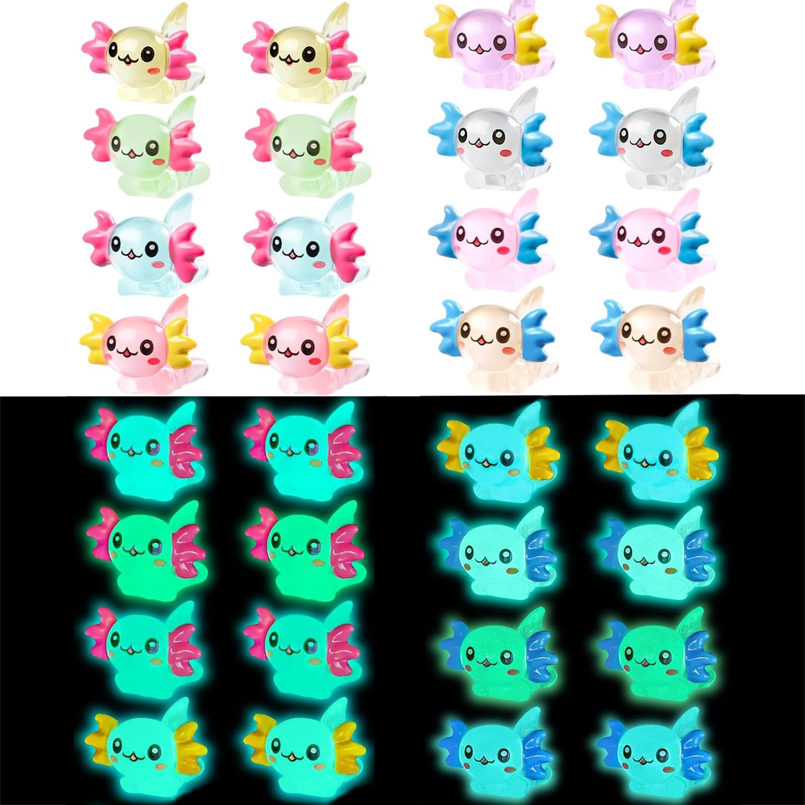 Mini Resin Animals, Resin Animals, 32 Pcs Tiny Axolotl Toy Cute Hexagonal Dragon Decoration, Little Axolotl for Diy Craft Garden Landscape Dollhouse