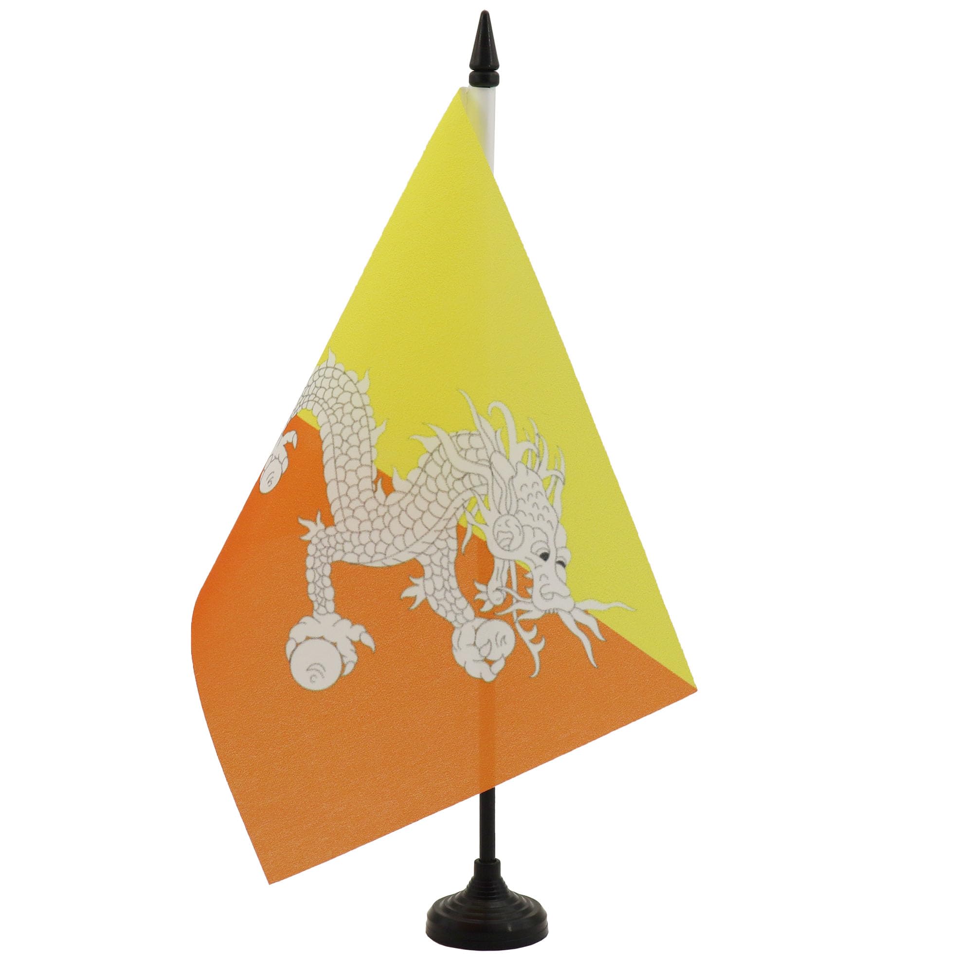 AZ FLAG Bhutan Table Flag 5'' x 8'' - Bhutanese Office Decoration 100% Polyester 21 x 14 cm - Mini Desk Flag with Pole and Black Plastic Base