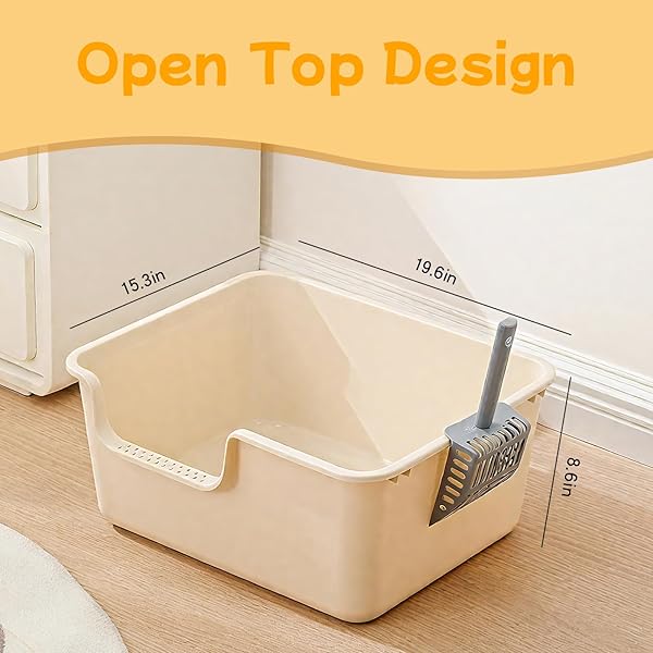 LOOPTIME LARGE CAT LITTER BOX WITH HIGH SIDES,CAT LITTER PAN WITH LOW ENTRY,CAT BOX FOR INDOOR KITTENS & SENIOR CATS,ANTI-SPLASHING,WATERPROOF,EASY TO CLEAN,DURABLE (WHITE)