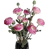 INSUNSIX Purple Artificial Ranunculus Flowers,18 Heads Vintage Persian Buttercup Silk Flowers Fake Flower Bouquets Arrangement for DIY Wedding Bride Party Home Office Decor(Purple)