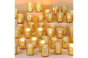 DOPUDO Gold Votive Candle Holders Set of 24 - Speckled Mercury Gold Glass Candle Holder Bulk - Ideal Fall Decor for Boho Wedding Centerpiece Table，Halloween & Thanksgiving Decorations Indoor