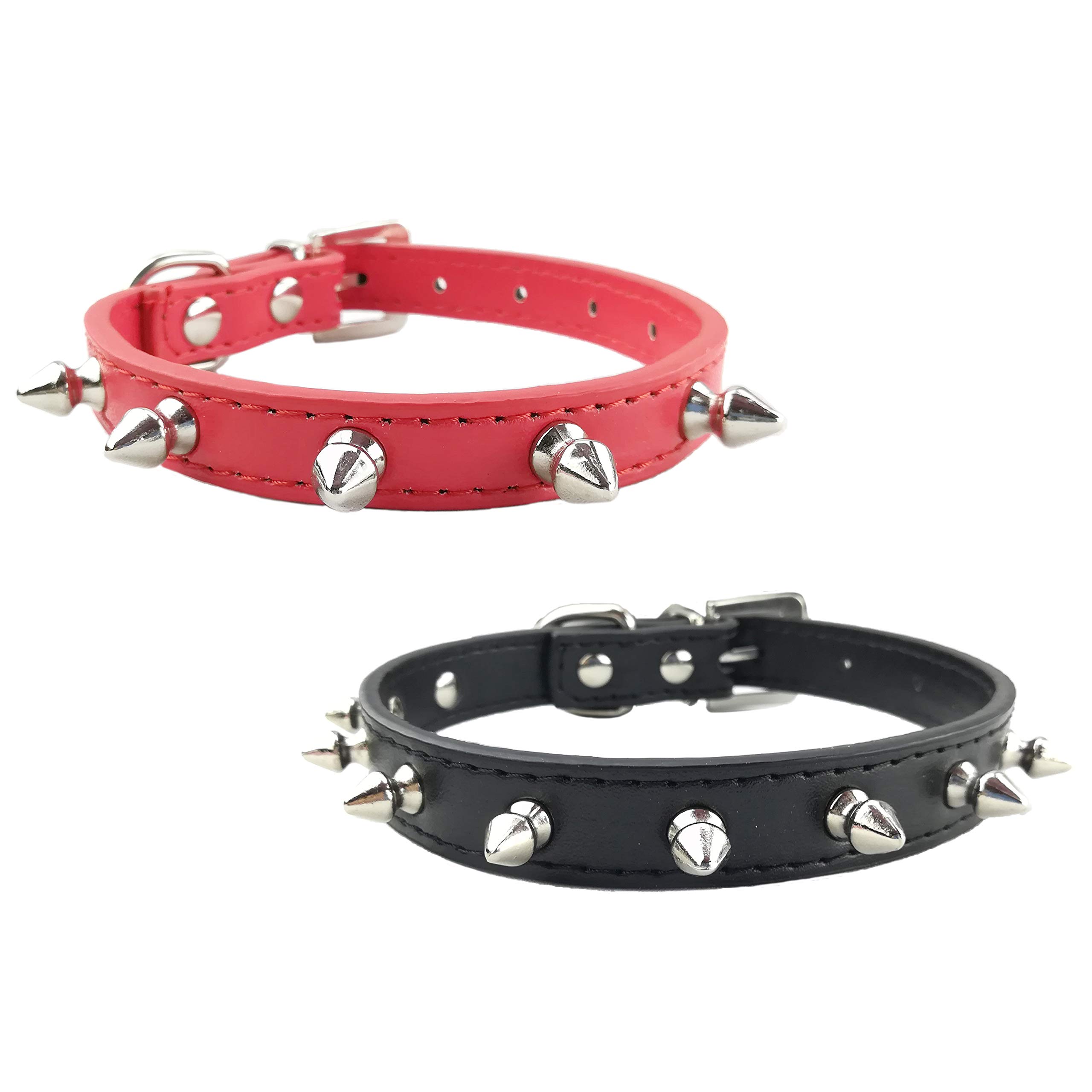 Newtensina Fashion 2pcs Studded Dogs Collar Set Punk Studded Puppy Collar for Small Dogs Cats - Red Black - XS