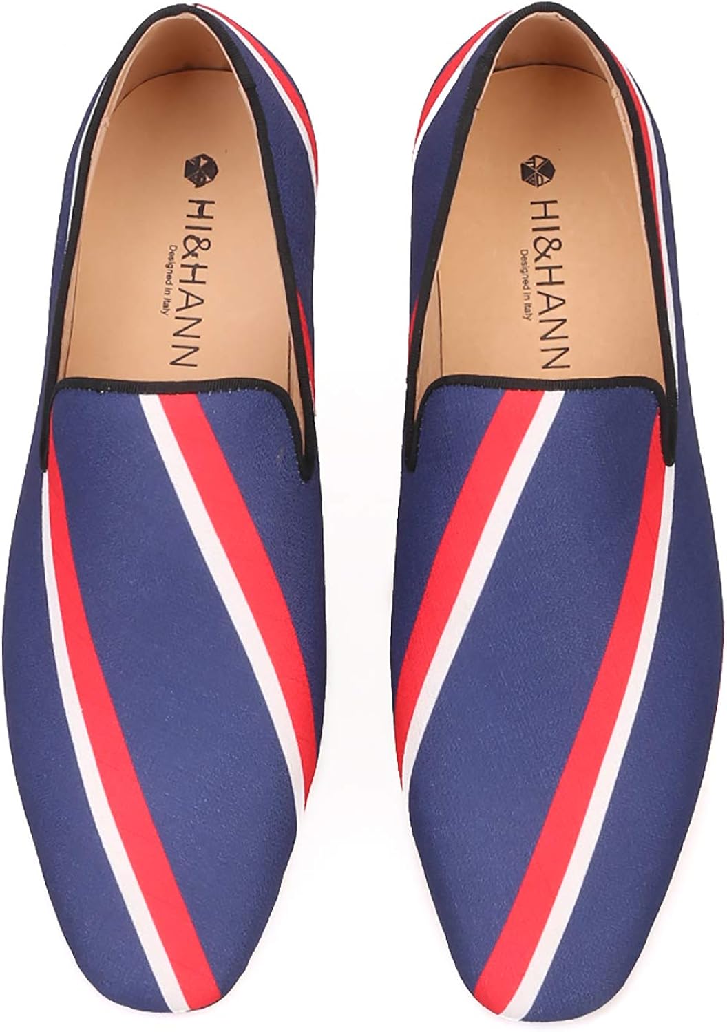 canvas shoes for men on Amazon Com Hi Hann Men Blue Canvas Shoes With Striped Design Slip On Loafer Square Toe Smoking Slipper Men Flats Loafers Slip Ons