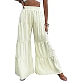 ZAFUL Women Palazzo Pants Ruffle Wide Leg High Waist Flowy Casual Textured Lounge Pant Trousers with Pockets