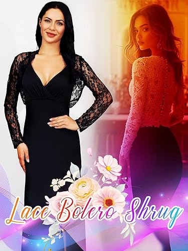GORAIS Lace Shrug Womens Bolero Jackets for Evening Dresses Long Sleeve  Wedding Shrugs for Bride and Bridesmaids Black in Saudi Arabia | Whizz  Shrugs
