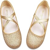 ZGDG Girls Flat Dress Shoes Ballet Shoes,Glitter Mary Jane Flats Wedding Party Ballerinas with Elastic Strap for Little/Big Kid