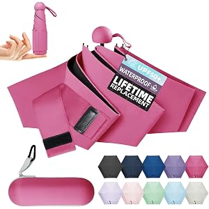 LILAC Travel Size Mini Umbrella with UPF 50+ UV Rain Protection, Compact Small & Lightweight Pocket-Sized Folding Umbrellas w