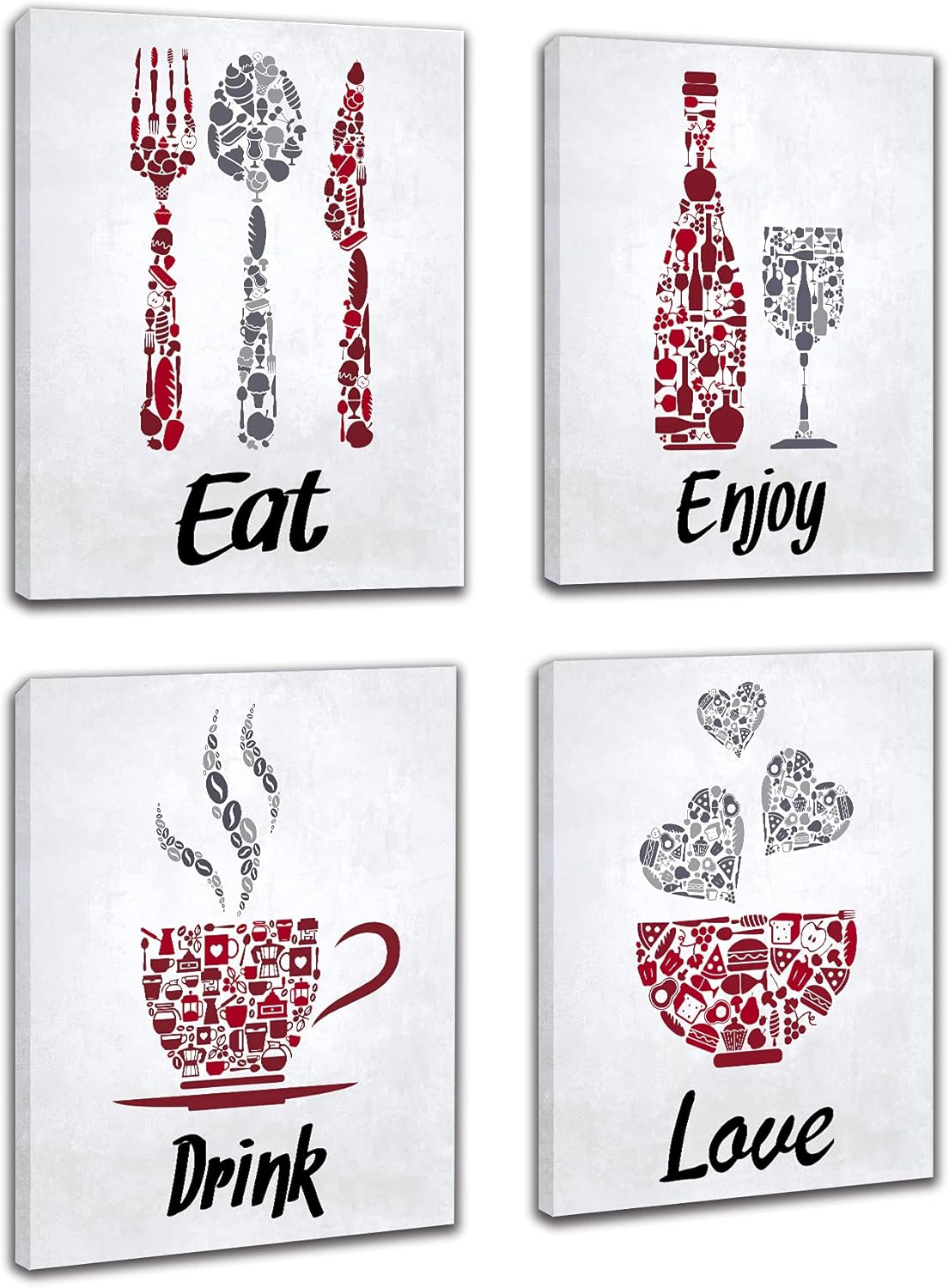 Inspirational Kitchen Canvas Framed Wall Art Decor - Prints Posters Kitchenware with Sayings Home Dining Room Cafe Restaurant Signs Bar Decorations, Set of 4, 8"x10": Posters & Prints
