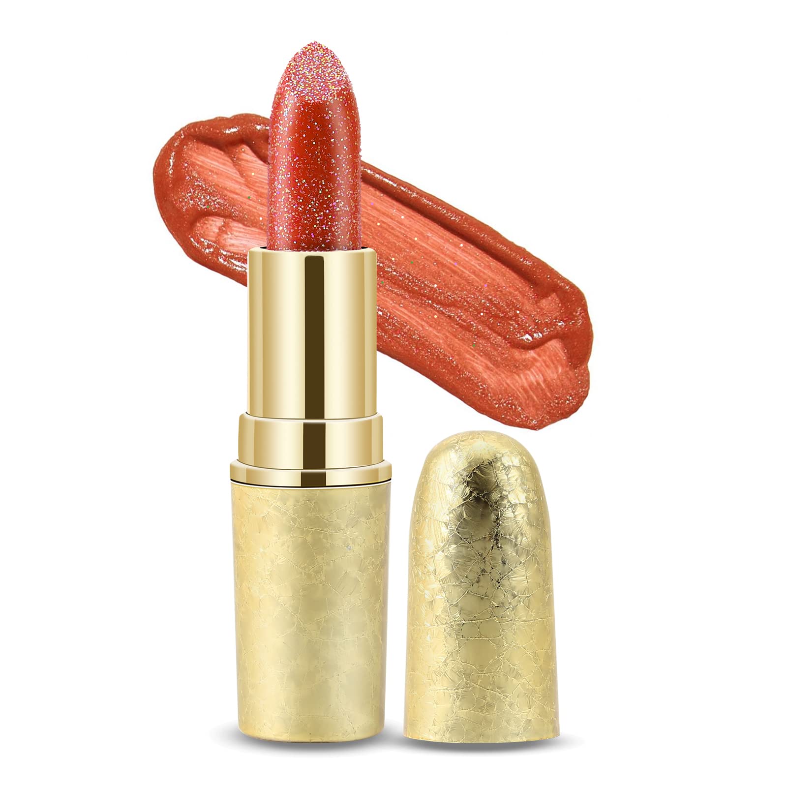 Boobeen Glitter Lipstick Hydrating Lip Balm Sparkling Shine Lip Color Nonstick Highly Pigmented Formula Gives Metallic Finish Lip Makeup for Women and Girls