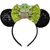 ZHENNAN Glitter Mandalorian Bows Ears Headbands for Women Men, Cute Costume Cartoon Themed Events Birthday Party Decorations Hair Accessoires