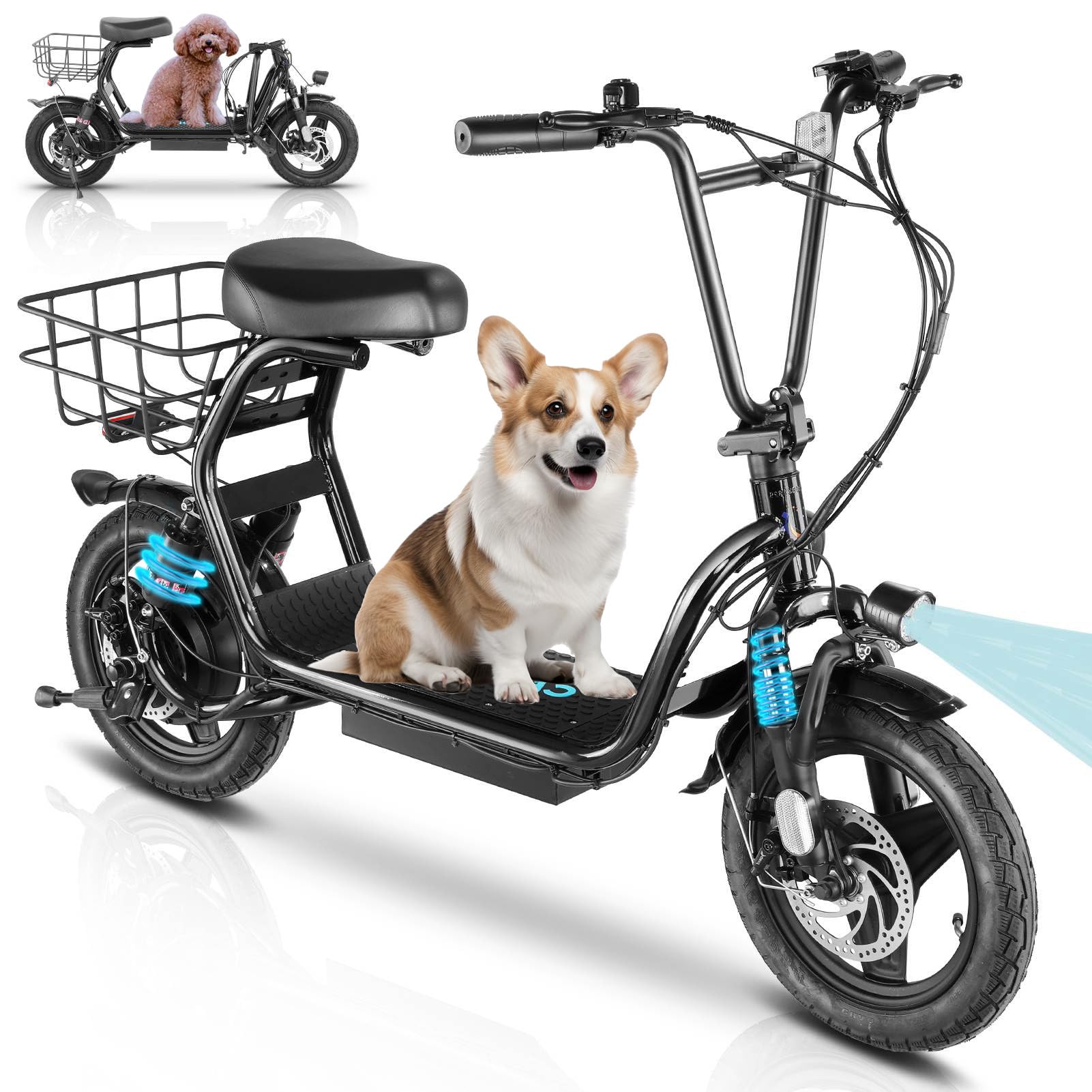 Photo 1 of Caroma 819W Peak Electric Scooters for Adults, 14" Fat Tire, 375Wh Battery, 25 Miles Range, 20MPH Top Speed, Foldable Electric Scooter with Seat, Dual Shock Absorbing Electric Bike for Commuting,Blac