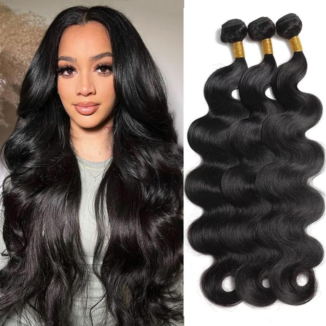 12A Body Wave Bundles Human Hair 18 20 22 Inch 100% Unprocessed Virgin Hair Body Weave 3 Bundles Deals 1B Natural Black for Women — image 1