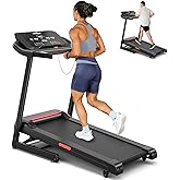 THERUN Home Treadmill with Incline 12% Auto Adjust, 3.0 HP Foldable Treadmill with LED Strip, Heart Rate Monitoring,16.5" Wid