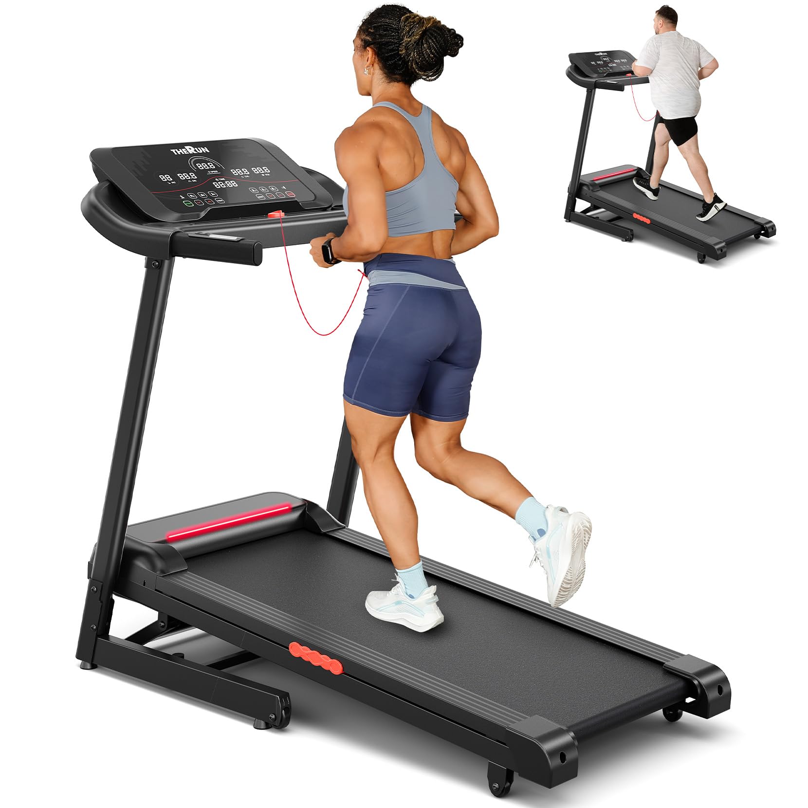 Photo 1 of ***USED***THERUN Home Treadmill with Incline 12% Auto Adjust, 3.0 HP Treadmill with LED Strip, Heart Rate Monitoring Incline,16.5" Wider Running Belt