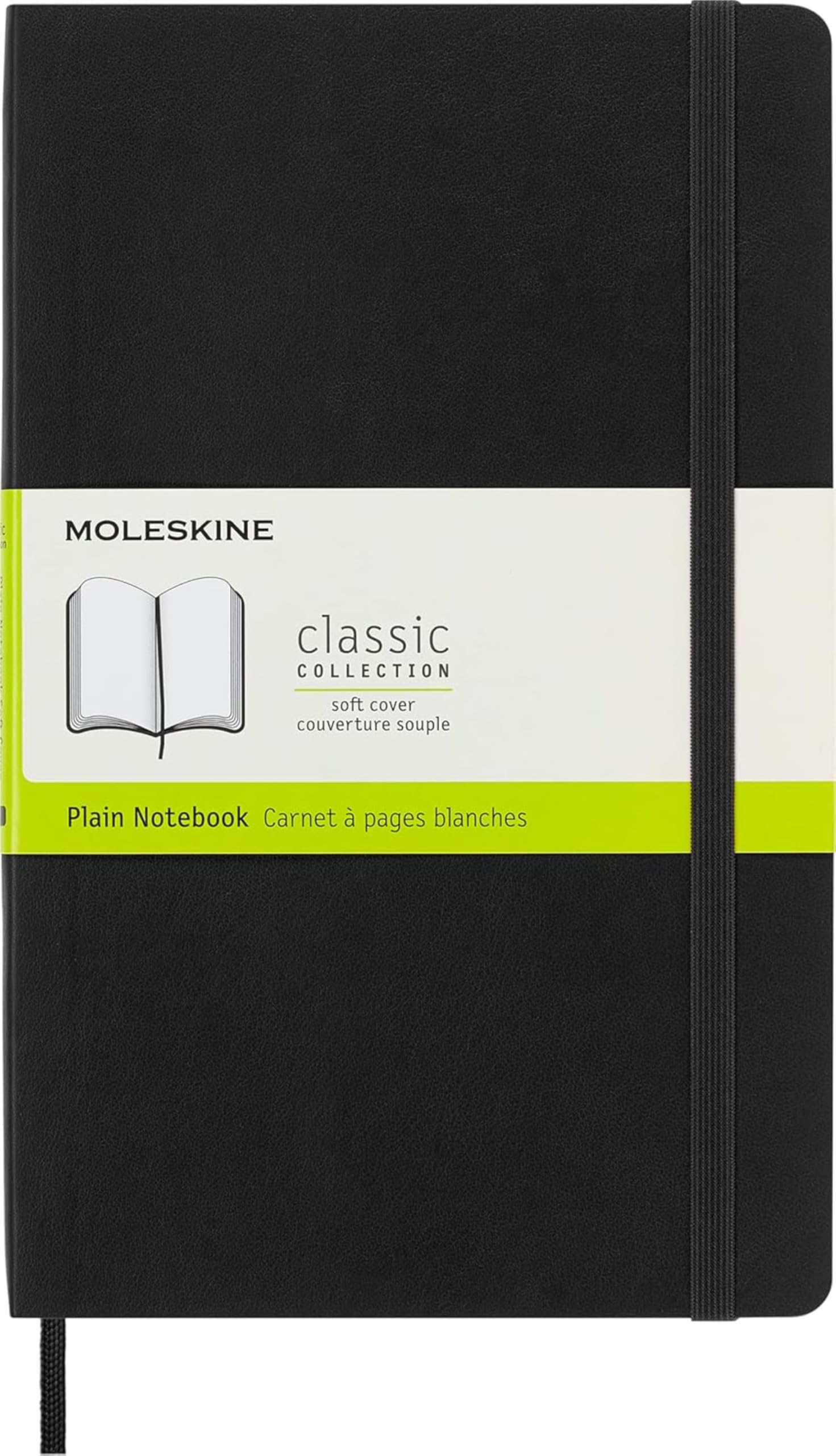 Moleskine Classic Notebook, Notebook With Plain Pages, Soft Cover and Elastic Closure, Black, Large, 13 x 21 cm, 192 Pages