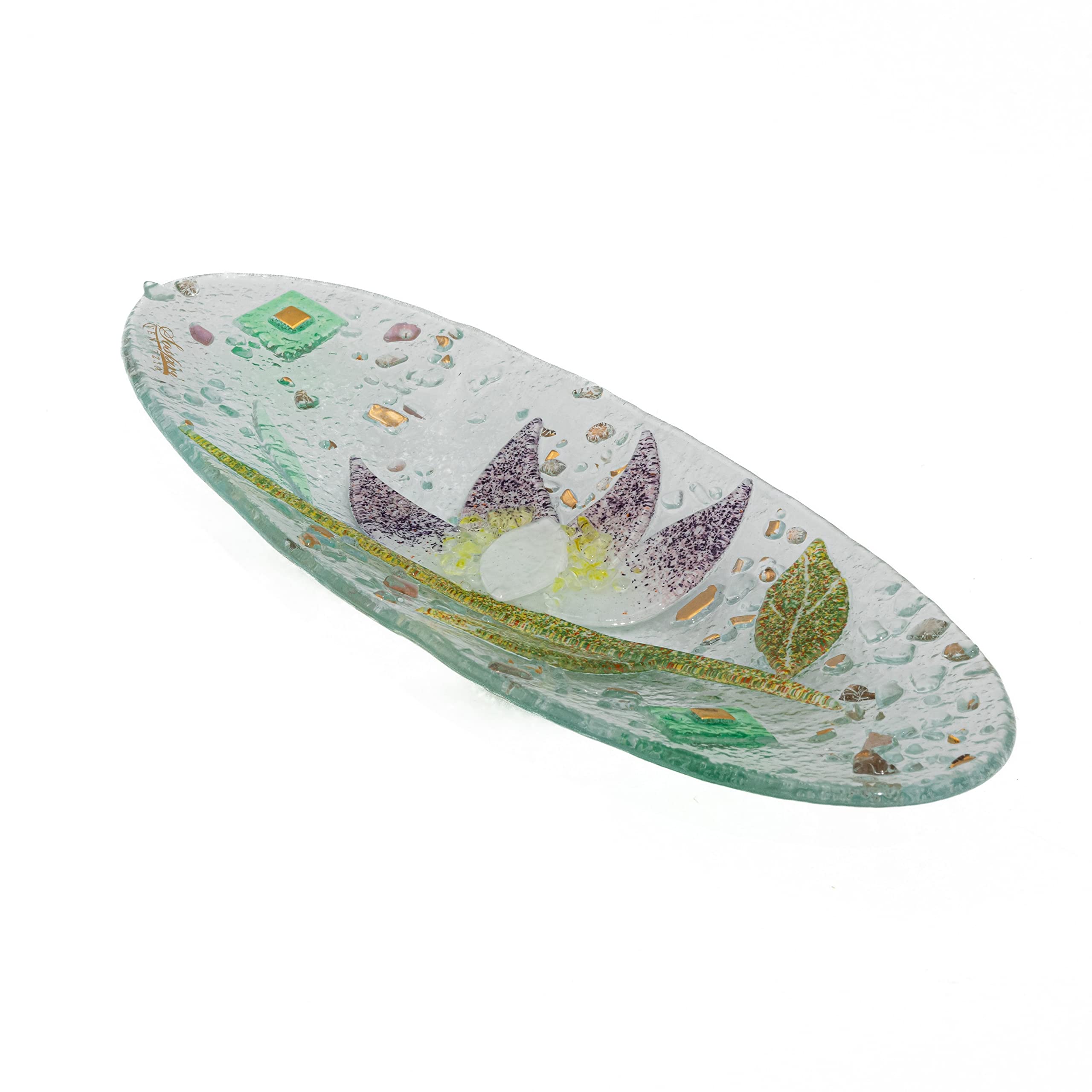 Sospiri Venezia Tidy Tray Ornament Plate Decor Floral Murano Glass Centerpiece Home Furnishing Decor Gift Handmade Made in Italy (Waterlily cm28x11 Oval)