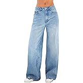Covvoliy Women's Wide Leg Boyfriend Jeans Straight Leg Denim Pants Low Rise Baggy Casual Loose Jeans