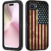 BWOOLL Designed for iPhone 16e Case, Heavy Duty 3 in 1 Hybrid Hard PC & Soft Silicone [Military Grade] Shockproof Drop Protection Case for iPhone 16e 2025 6.1", Vintage American Flag