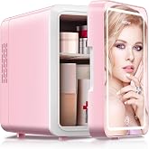 Skincare Fridge, 6L Makeup Mini Fridge With Dimmable LED Light Mirror | for Bedroom, Car, Office &amp; Dorm, Cooler &amp; Warmer, Small Refrigerator for Cosmetics, Skin Care and Food (6L Mirror, Pink)