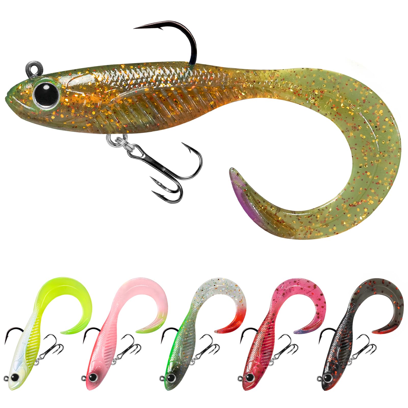 TRUSCEND Soft Fishing Lures, Paddle Tail Swimbaits, Fishing Lures for Bass Trout Crappie Walleye, Durable Plastic Bait for Bass Fishing, Shad Fishing Bait for Freshwater Saltwater