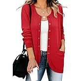 Saodimallsu Womens Button Down Cardigan Sweaters Long Sleeve Crew Neck Knit Casual Loose Sweater Coat with Pockets