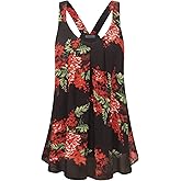 MOQIVGI Womens Dressy Casual Summer Flowy V Neck Double Layer Chiffon Tank Tops
