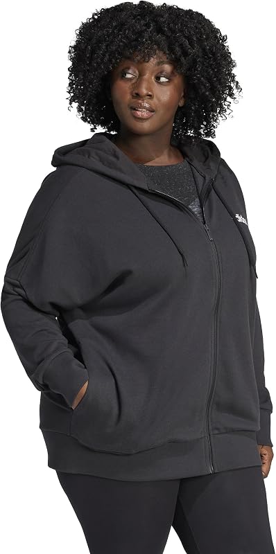 Damen Essentials Linear Full Zip French Terry Hoodie Sweatshirt, Black/White, L — Foto 4 von 4