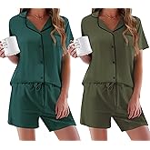 Ekouaer Womens Pajamas Set 2 Pack Button Down Summer Sleepwear Short Sleeve Comfy Pjs Loungewear Set