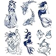 Semi-permanent Tattoos, 6-Sheet Plant-Based Ink Fake Shark Tattoo Stickers, 2 Weeks Long Last Waterproof Tattoos for Adults Men Women Girls Kids