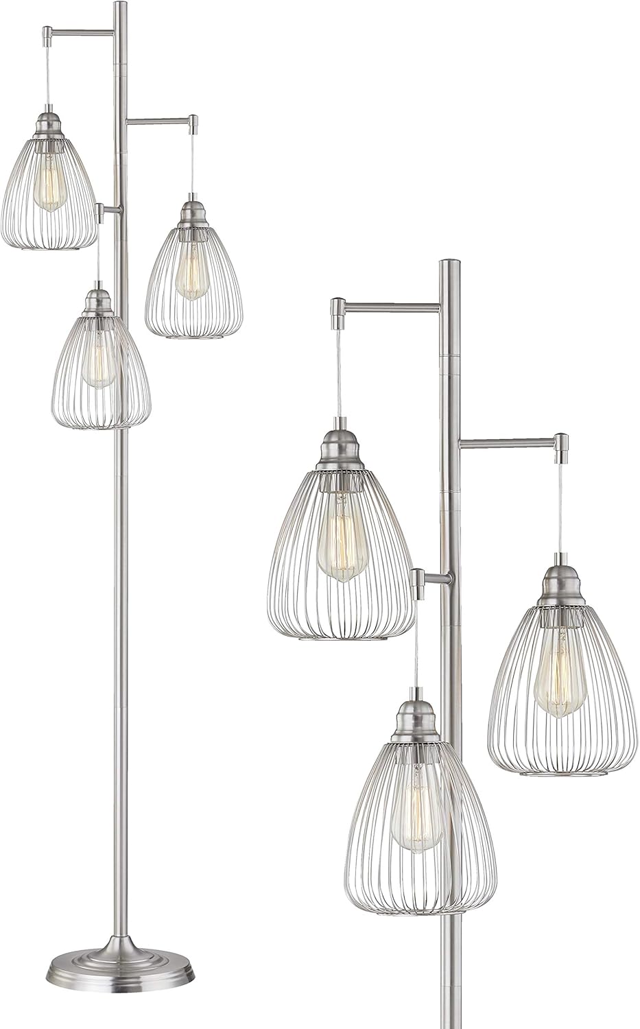 LeeZM Chrome Industrial Floor Lamp For Living Room Modern Floor Lighting Rustic Tall Stand Up Lamp Vintage Farmhouse Tree Floor Lamps For Bedrooms Office Torchiere Standing Lamp 3 Light Bulbs Included