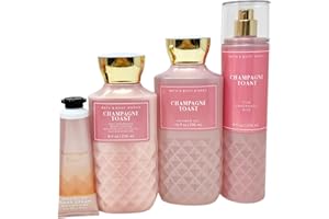 BATH & BODY WORKS Bath and Body Works CHAMPAGNE TOAST Gift Bag Set - Body lotion - Shower Gel and Fine Fragrance Mist Plus a Shea Butter Hand Cream arranged inside a transparent gift bag