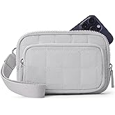 VONAL Wristlet Wallets for Women Nylon Quilted Wallet with 3 Zipper Purse for Travel Credit Card Holder Phone Organizer